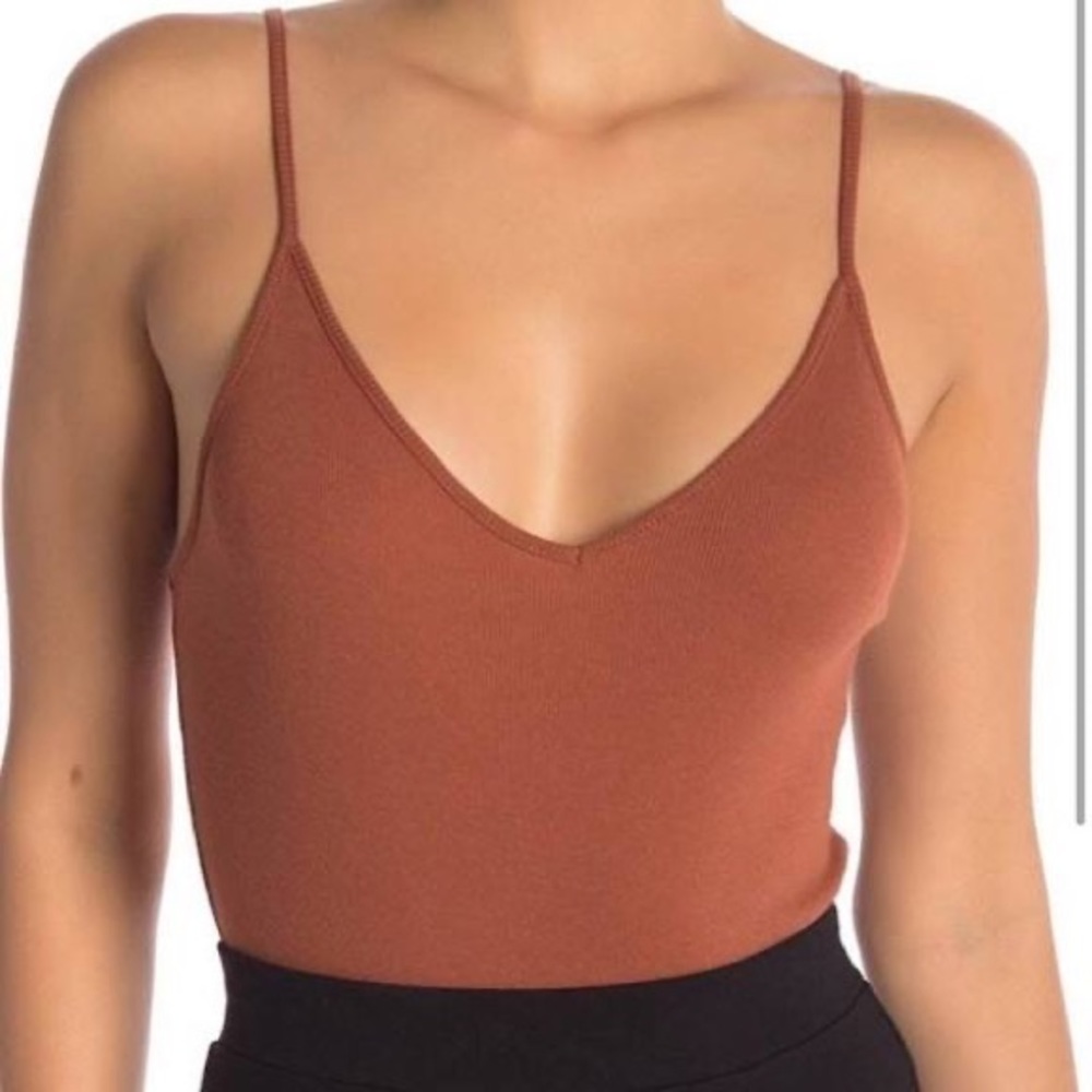 BP. V-Neck Ribbed Thong Bodysuit: Red